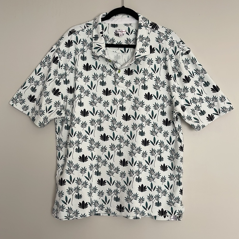 Coton Doux Tropical Leaves Printed Polo Shirt Sz 2XL